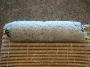 Rice Outside Rolled Roll At End of Mat