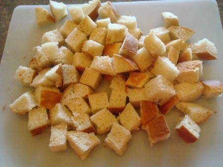 Bread cubes cut