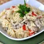Creamy Orzo with Chicken, Mushrooms and Red Peppers