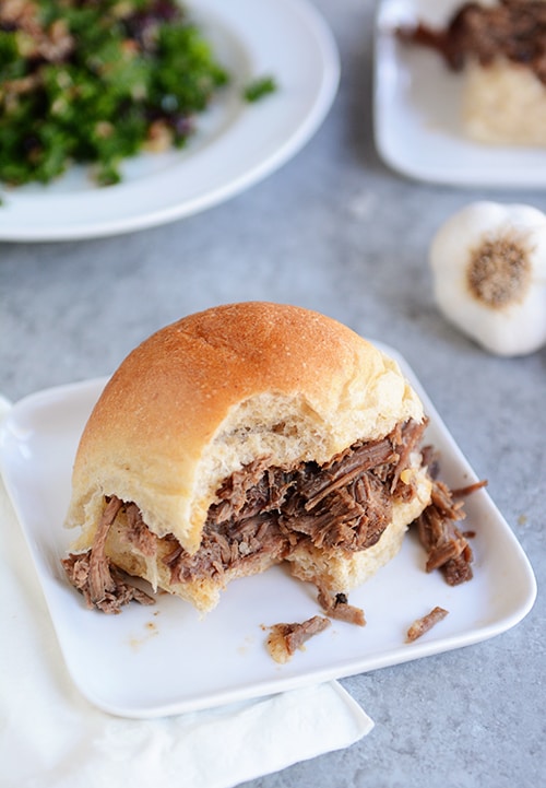 Slow Cooker Roasted Garlic Beef Sandwiches