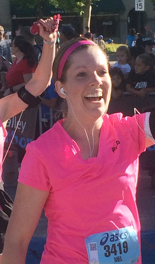 A woman who just finished a half marathon.