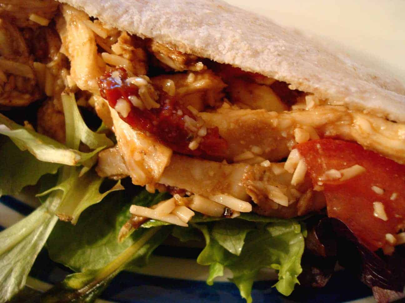 Shredded Chicken Pitas with Sundried Tomato Vinaigrette