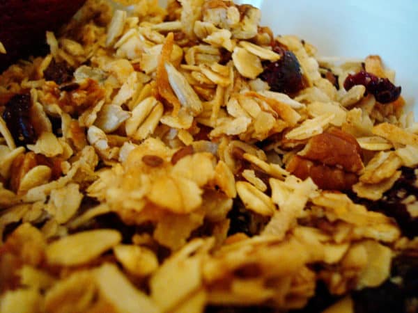 French chocolate granola in a bowl.