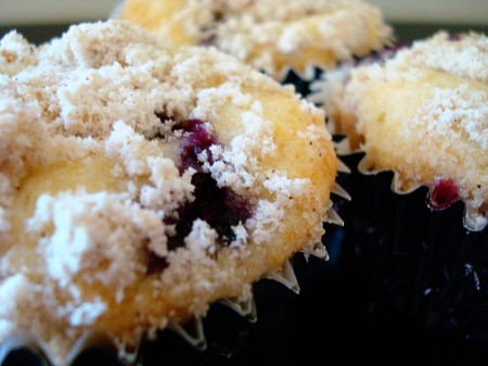 blueberry muffins topped with streusel