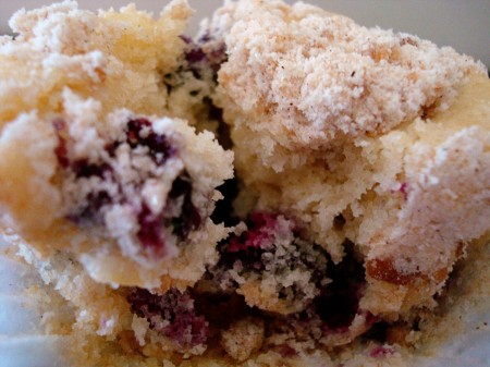 a blueberry muffin split in half