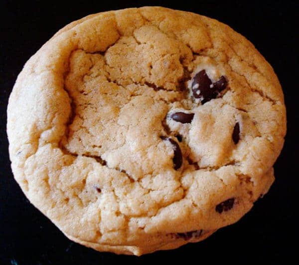 Top view of a chocolate chip cookie.