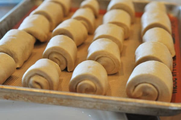 unbaked rolls on a sheet pan