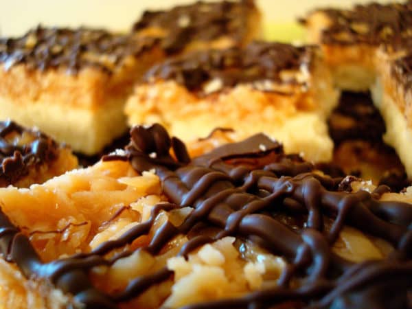 Cut up samoas bars with chocolate drizzle on top.