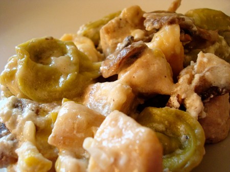Tortellini and chicken meal.