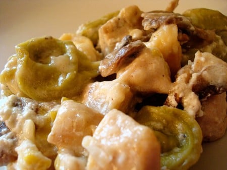 Tortellini and chicken meal.