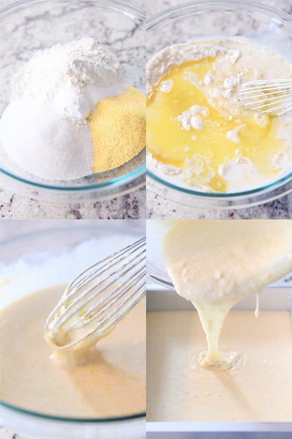 step-by-step mixing up the batter for the best cornbread on the planet