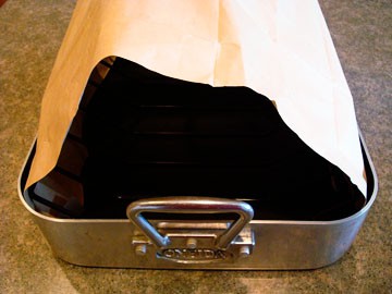 paper covering a large roasting pan
