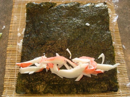 crab meat on a sheet of nori
