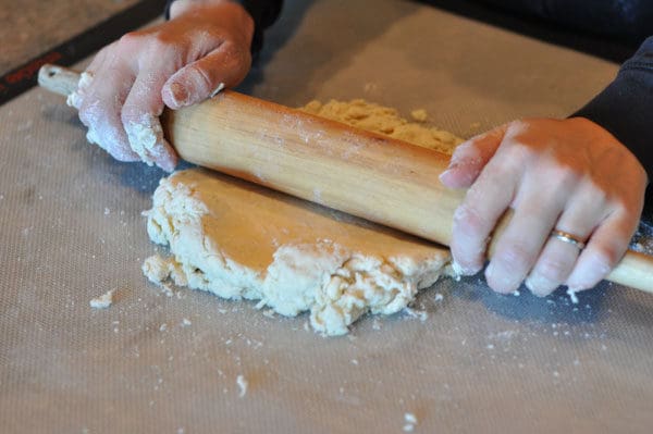 pie dough starting to be rolled out