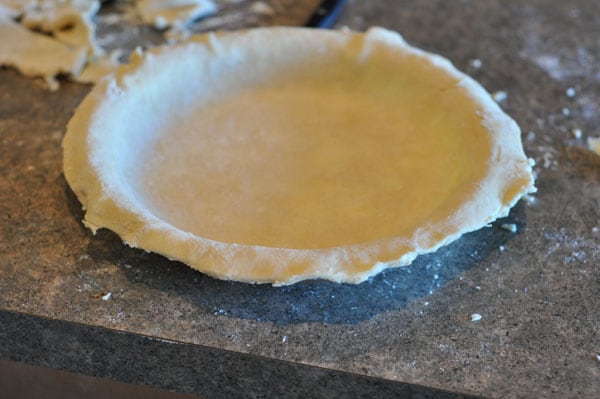 pie crust with trimmed edges in pie plate