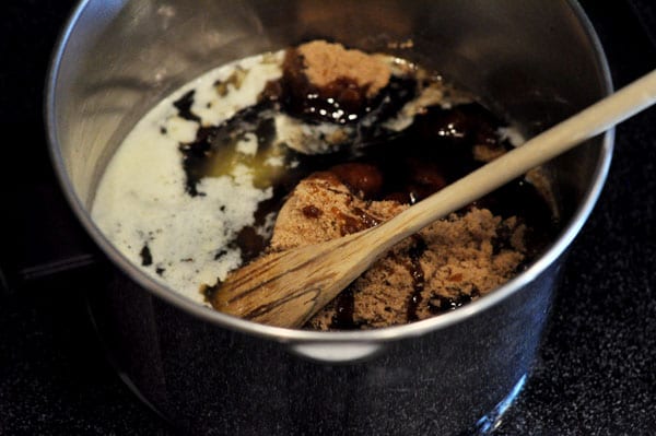 saucepan filled with brown sugar and corn syrup