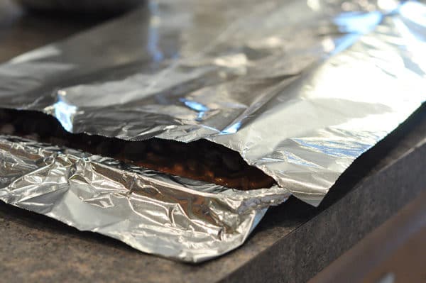 cookie sheet lined with tinfoil and tented with foil 