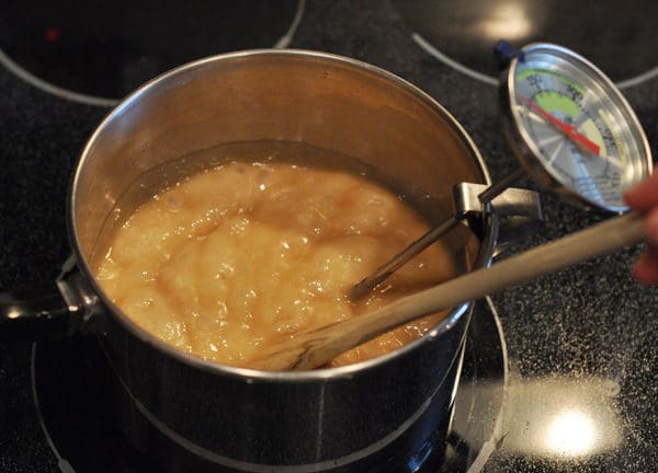 golden brown bubbling butter mixture in a saucepan