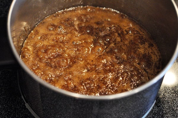boiling sugar mixture in a saucepan