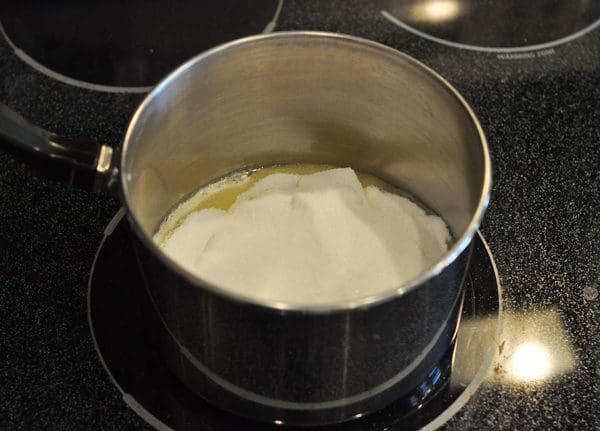 melted butter and sugar in a saucepan