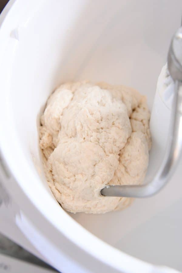 Homemade pretzel dough in bosch mixer.