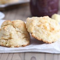 Easy flaky buttermilk drop biscuits on white napkin