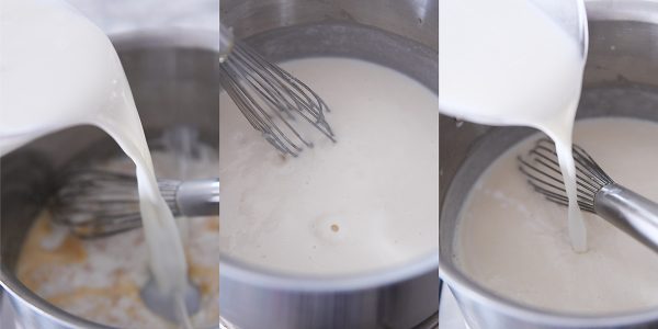 Step by step thickening roux with milk.