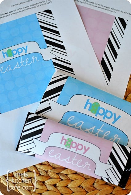 pink and blue hoppy Easter candy bar printable labels