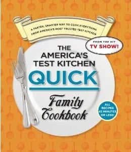 Picture of the front of America's Test Kitchen Quick Family Cookbook.