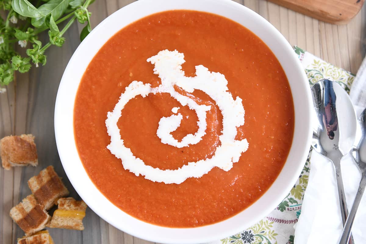 Easy Sheet Pan Tomato Soup with Basil - She Likes Food