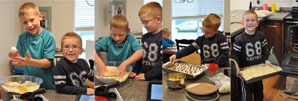 Two little boys helping bake.
