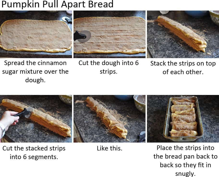 collage of pictures showing how to make pumpkin pull apart bread