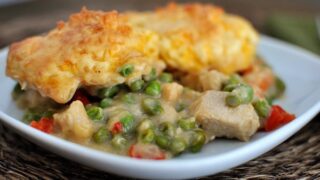 Confetti Chicken Bake with Cheddar Biscuit Topping