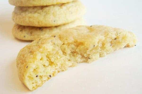 Lemon poppy seed cookie split in half.