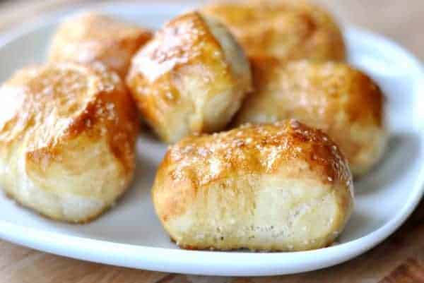 Chewy Pretzel Bites on a white plate.