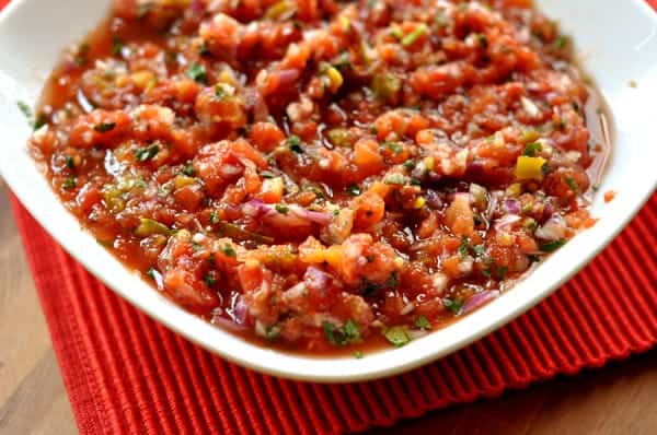 White bowl filled with salsa.
