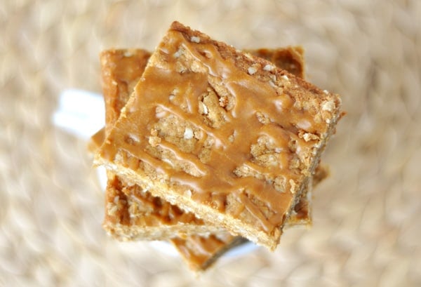 Butterscotch bars stacked on top of each other.