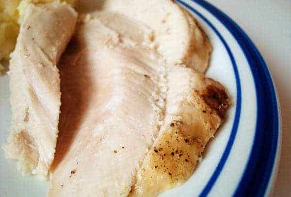 Slices of turkey on a plate.