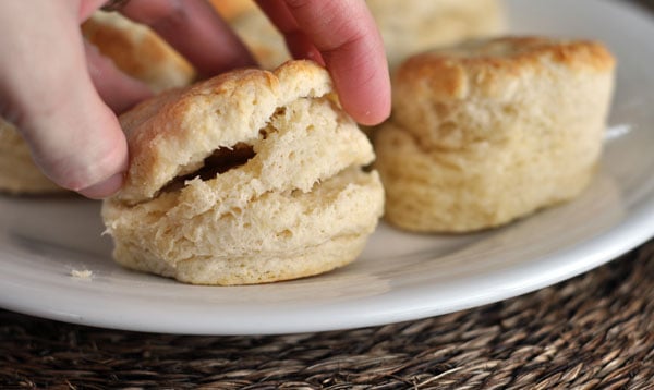 a white plate of buttermilk biscuits
