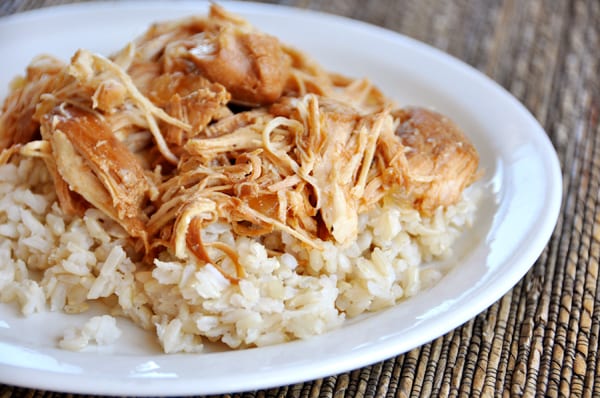 Shredded chicken on a bed of white rice.