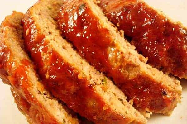 Top view of flour thick slices of meatloaf.