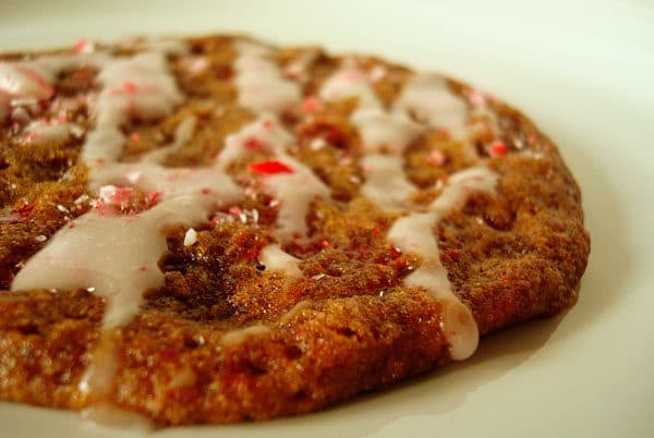 peppermint glazed cookie with crushed peppermint candies on top