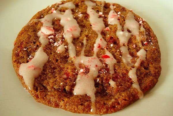 top view of a peppermint cookies with crushed peppermint candies on top