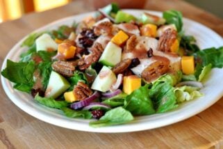 Romaine Salad with Chicken, Cheddar, Apples, and Cranberry Vinaigrette