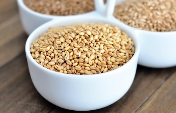 a white bowl full of wheat kernels