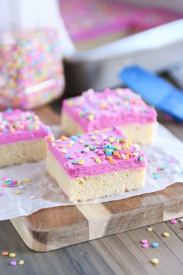 easy sugar cookie bar square on white parchment