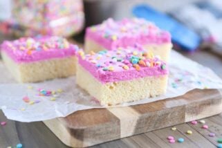 easy sugar cookie bar square on white parchment