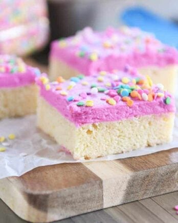 easy sugar cookie bar square on white parchment