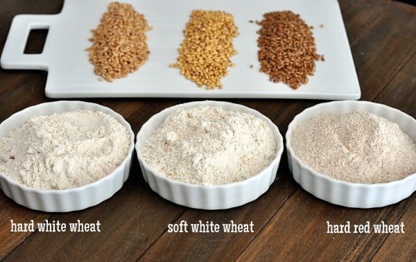 three bowls with different types of ground wheat in them