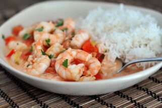 Garlic Shrimp in Coconut Lime Tomato Sauce {Quick and Healthy Dinner!}